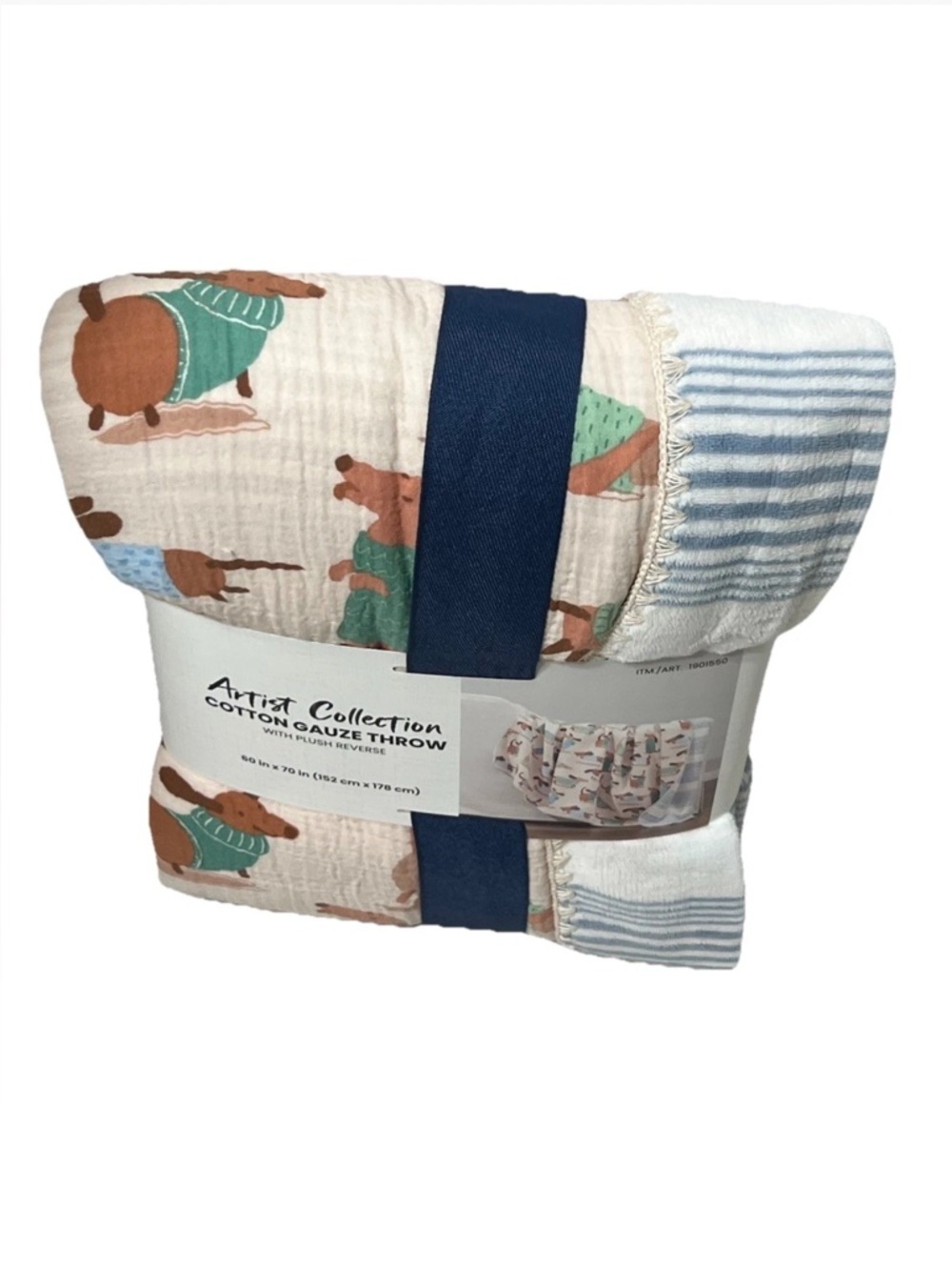 Artist Collection Cotton Gauze Throw with Plush Reverse Dachshund 60 in x 70 in - Picture 4 of 7
